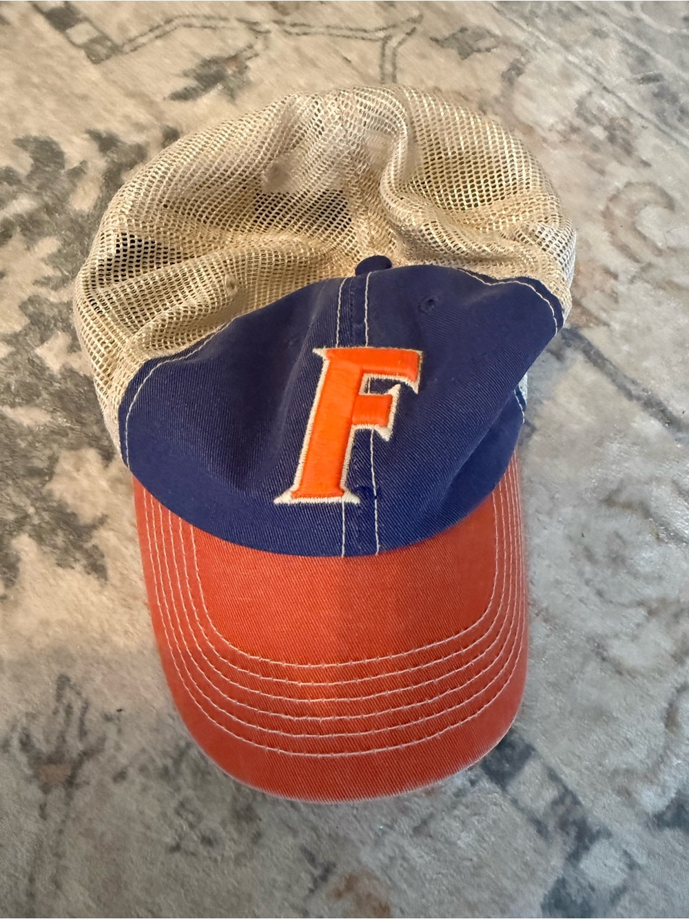 Top of the World Orange and Navy Trucker Hat with F Patch